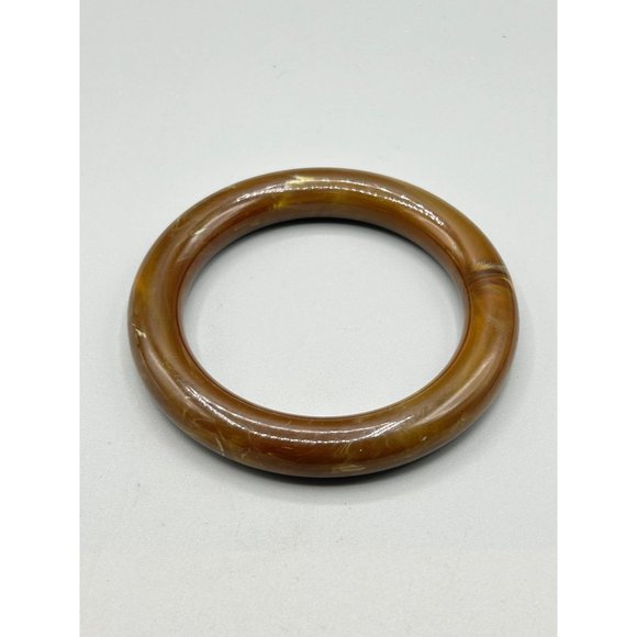 Vintage Marbled Plastic Bracelet Tubular Design Brown Bangle Chunky Plastic - Picture 2 of 6